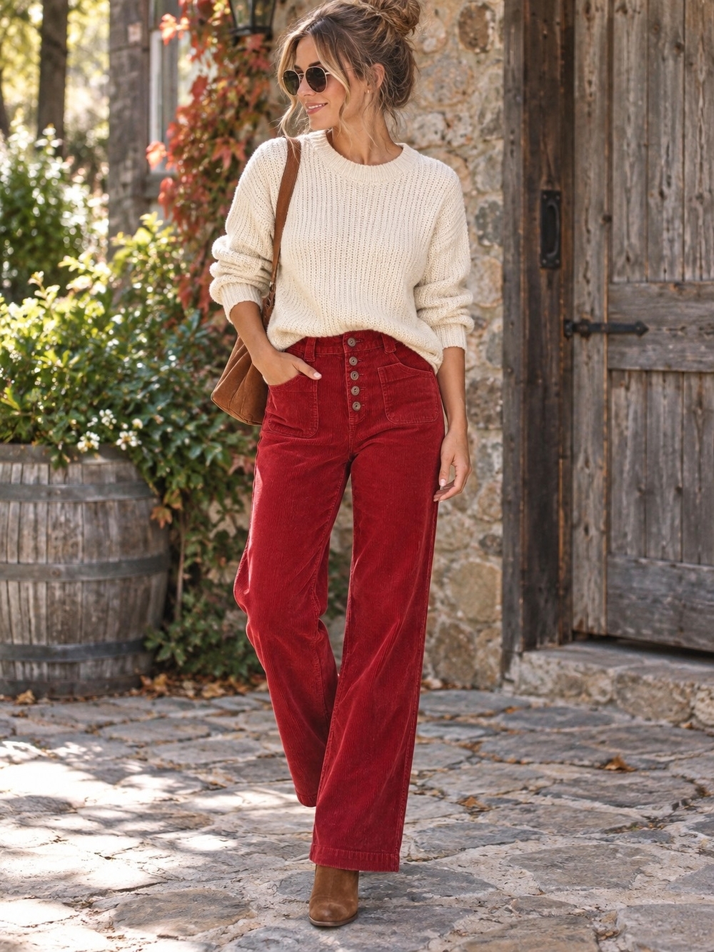 Lucky Brand Rust Corduroy High Rise Button Fly Wide Leg Pants